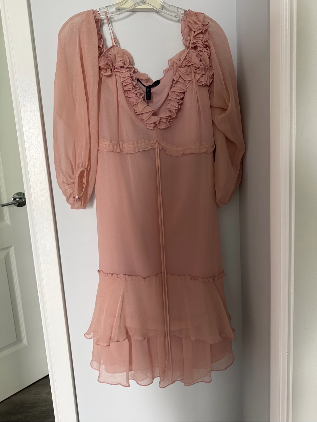 Bcbgmaxazria Dusty Pink Ruffle-Trim Midi Dress